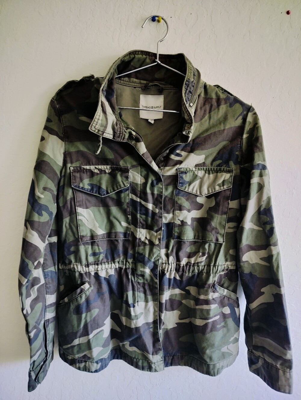 Thread & Supply Women's Camo Utility Jacket Zip Up Size Small Pockets